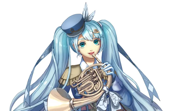 Перья, труба, Hatsune Miku, Vocaloid, Вокалоид, Хатсуне Мику