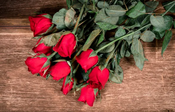 Картинка цветы, розы, букет, красные, red, бутоны, wood, flowers