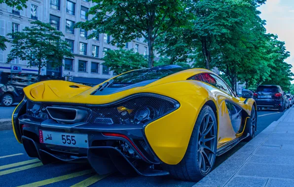 Жёлтый, суперкар, вид сбоку, McLaren P1