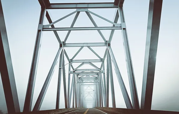 Картинка дорога, мост, туман