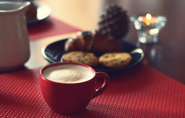 Breakfast, cappuccino, cookies, cornetto