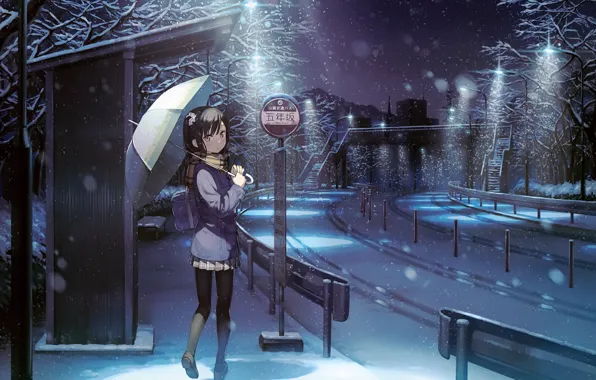 Девушка, Улица, Зонтик, kantoku, shizuku