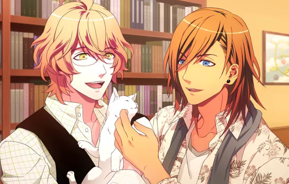 Кот, аниме, арт, парни, двое, Jinguji Ren, Uta no Prince-sama, Shinomiya Natsuki