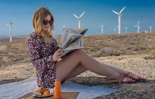 Long hair, model, reading, gorgeous, picnic, photoshoot, posing, sunglasses