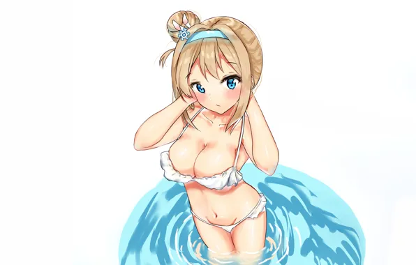 Girl, sexy, cleavage, boobs, anime, water, blue eyes, beautiful