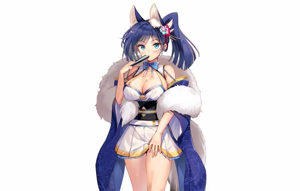 Girl, sexy, cleavage, long hair, dress, boobs, anime, blue eyes
