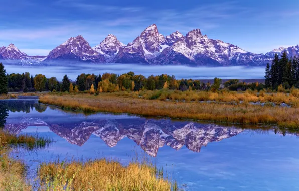 Горы, озеро, Вайоминг, США, Гранд-Титон, Grand Teton National Park
