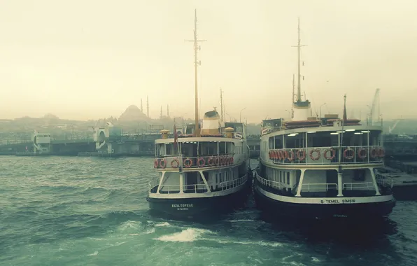 Картинка туман, пристань, лодки