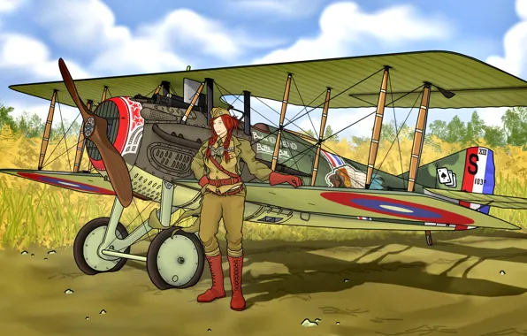 Картинка Истребитель, времён, Рыжеволосая девушка, SPAD, S.XIII, Первой Мировой войны