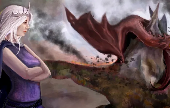 Картинка взгляд, дракон, арт, белые волосы, Daenerys Targaryen