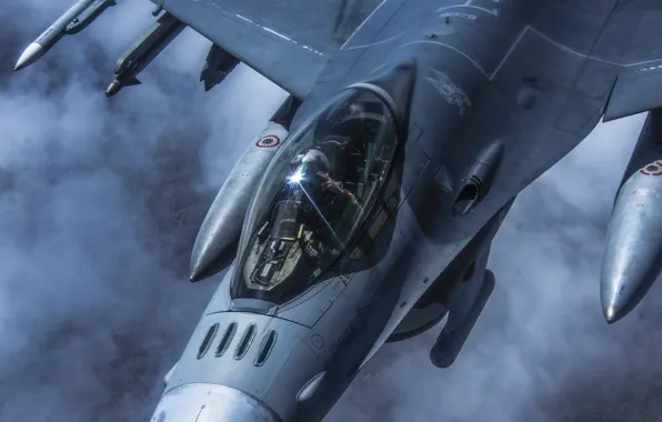 Истребитель, USAF, Пилот, F-16 Fighting Falcon, Кокпит, ИЛС, ПТБ, AIM-120 AMRAAM