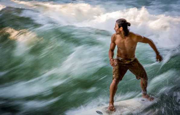 Картинка движение, океан, волна, серфер, мужчина, парень, динамика