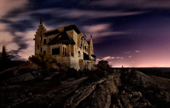 Картинка ночь, звёзды, Испания, The Old Mansion, старый особняк