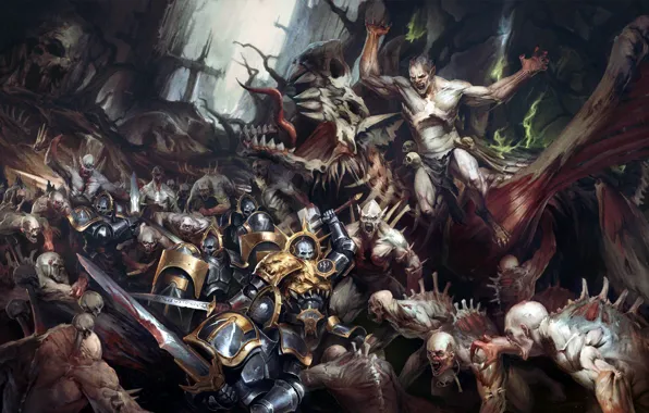 Картинка битва, воины, уроды, Warhammer 40 000, Flesh-eaters vs Anvils of the Heldenhammer