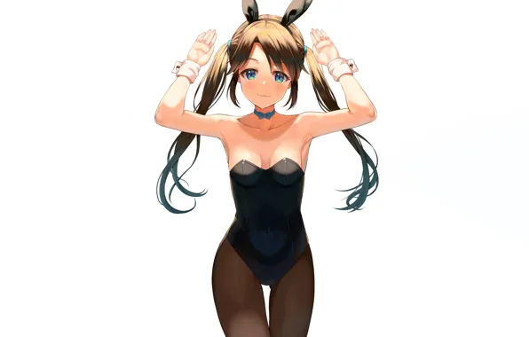 Girl, sexy, cleavage, long hair, boobs, animal ears, anime, beautiful