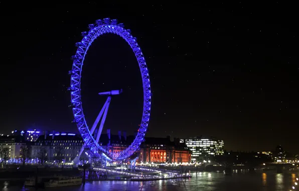 Ночь, город, огни, Лондон, photographer, London Eye, Paulo Ebling
