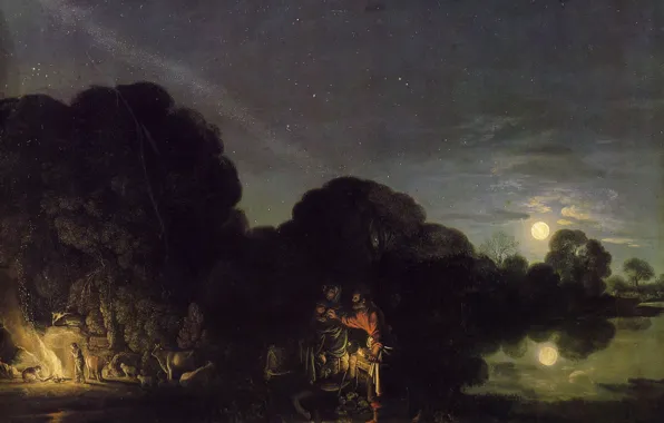 Картинка Отдых на Пути в Египет, Рембрандт ван Рейн, мифология, картина