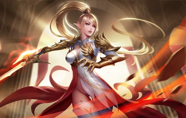 Девушка, Блондинка, Стиль, Girl, Меч, Fantasy, Арт, Art