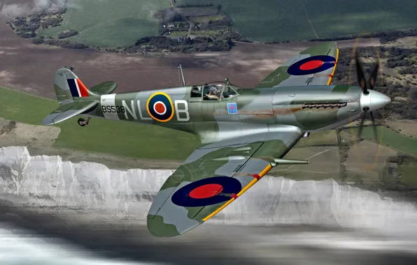 Картинка Supermarine, Royal Air Force, Fighter, Spitfire Mk.IXc, 341 Squadron RAF, flown by Sgt Pierre Clostermann