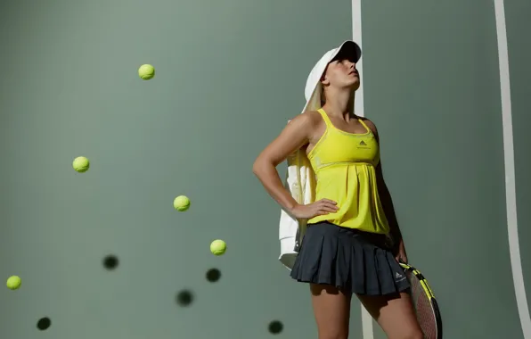 Мячи, теннисистка, ракетка, Caroline Wozniacki