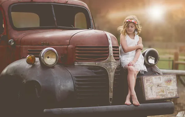 Авто, ретро, девочка, Dodge, чемодан, child photography, child model