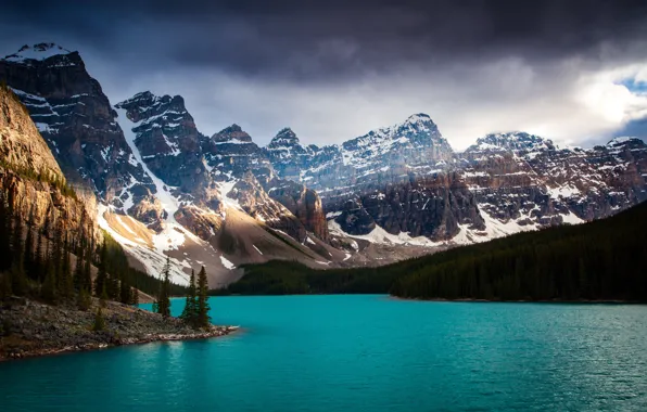 Небо, горы, тучи, природа, скалы, Канада, Canada, Moraine Lake