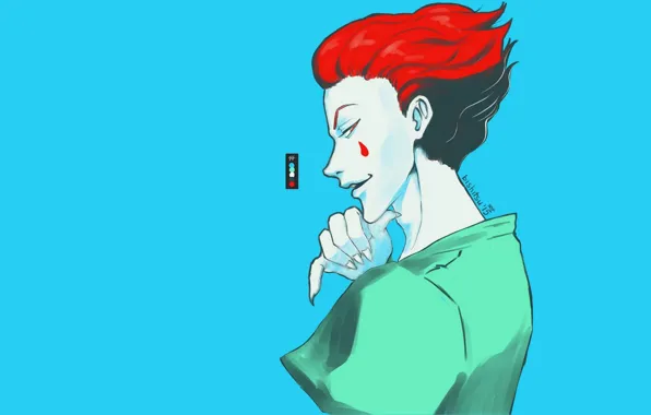 Арт, парень, охотник, голубой фон, Hunter x Hunter, Хисока