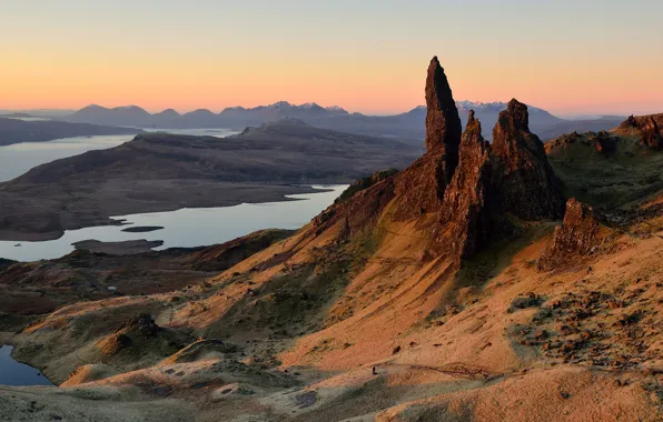 Горы, холмы, человек, утро, Шотландия, фотограф, остров Скай, архипелаг Внутренние Гебриды