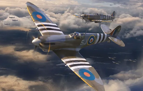 Великобритания, Spitfire, RAF, Spitfire Mk.IXc, Боевой самолёт, Spitfire Mk.IX, Полосы вторжения