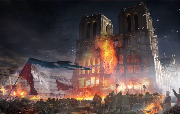 Город, здание, париж, Notre Dame, Assassins creed Unity, франци