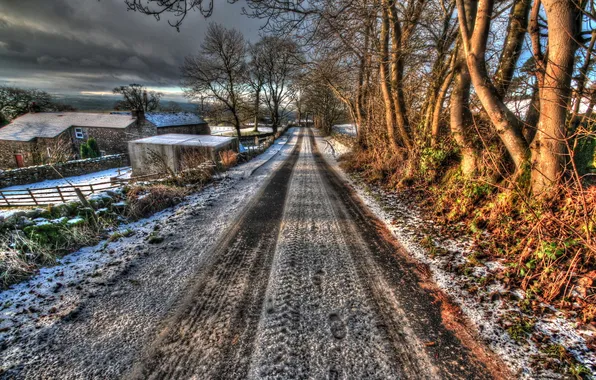 Картинка зима, дорога, HDR