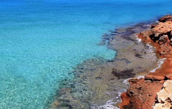 Море, пляж, камни, Spain, береговая линия, остров Форментера, Coastline at Cala Saona on Formentera Island, …