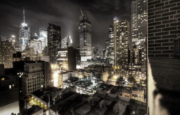 Картинка ночь, город, здания, нью-йорк