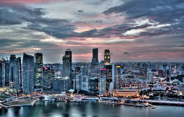 Небо, закат, город, Singapore