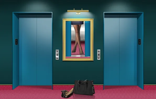 Картинка bag, pantyhose, carpet, elevator, lift, pumps heels