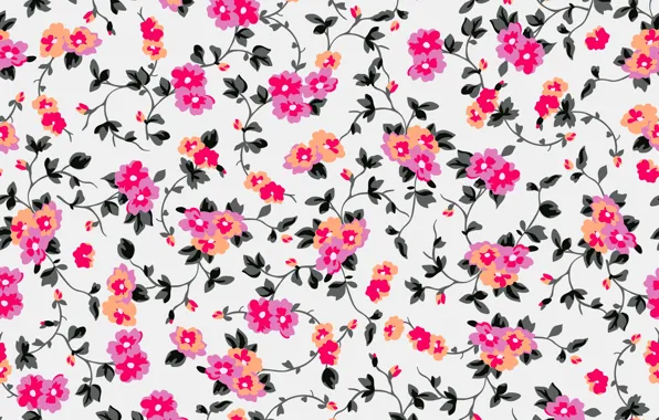 Фон, рисунок, colorful, орнамент, pink, flowers, цветочный, background