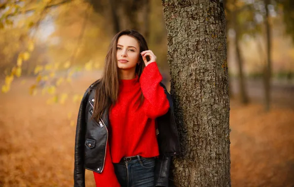 Картинка Girl, Autumn, Yellow, Eyes, Forest, Sight