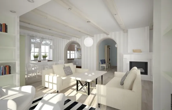 Белый, Камин, Гостиная, living room, fireplace, white room, Белая комната, scandinavian design