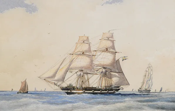 Картинка корабли, паруса, 1865, Jacob Hägg, Briggen Nordenskjöld