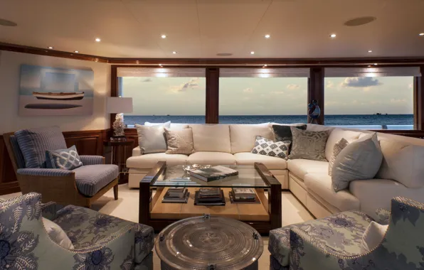 View, luxury, yacht, salon, motor