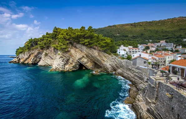 Картинка море, пейзаж, скалы, Montenegro Petrovac
