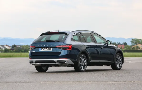 4x4, Škoda, универсал, Skoda, Scout, на стоянке, тёмно-синий, Superb