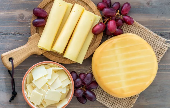 Картинка сыр, виноград, ассорти