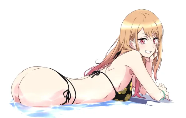 Girl, sexy, ass, pool, long hair, boobs, anime, beautiful
