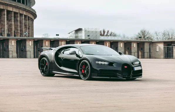 Bugatti, black, front view, hypercar, Chiron, Bugatti Chiron