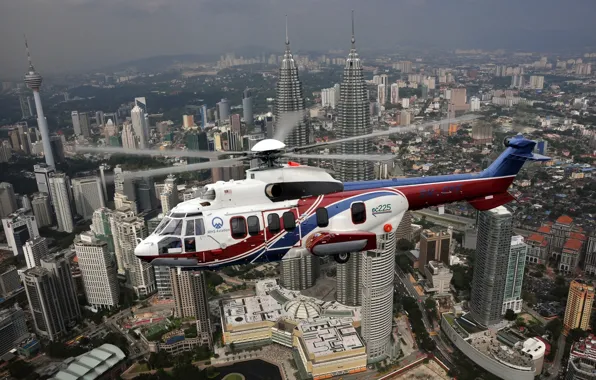 Полет, город, вертолет, пассажирский, Eurocopter, транспортный, (MHS), EC225