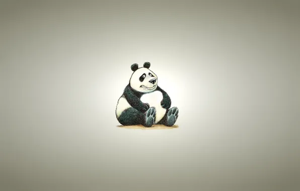 Фон, минимализм, светлый, панда, сидит, panda, пухлая