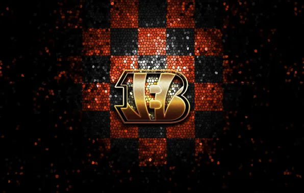 Wallpaper, sport, logo, NFL, glitter, checkered, Cincinnati Bengals