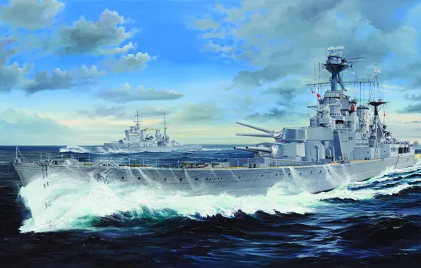 Корабль, арт, флот, военный, линкор, британский, battleship, WW2