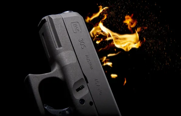 Картинка пистолет, оружие, пламя, самозарядный, Glock 30S